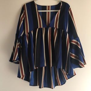 Striped Bell-Sleeved Top